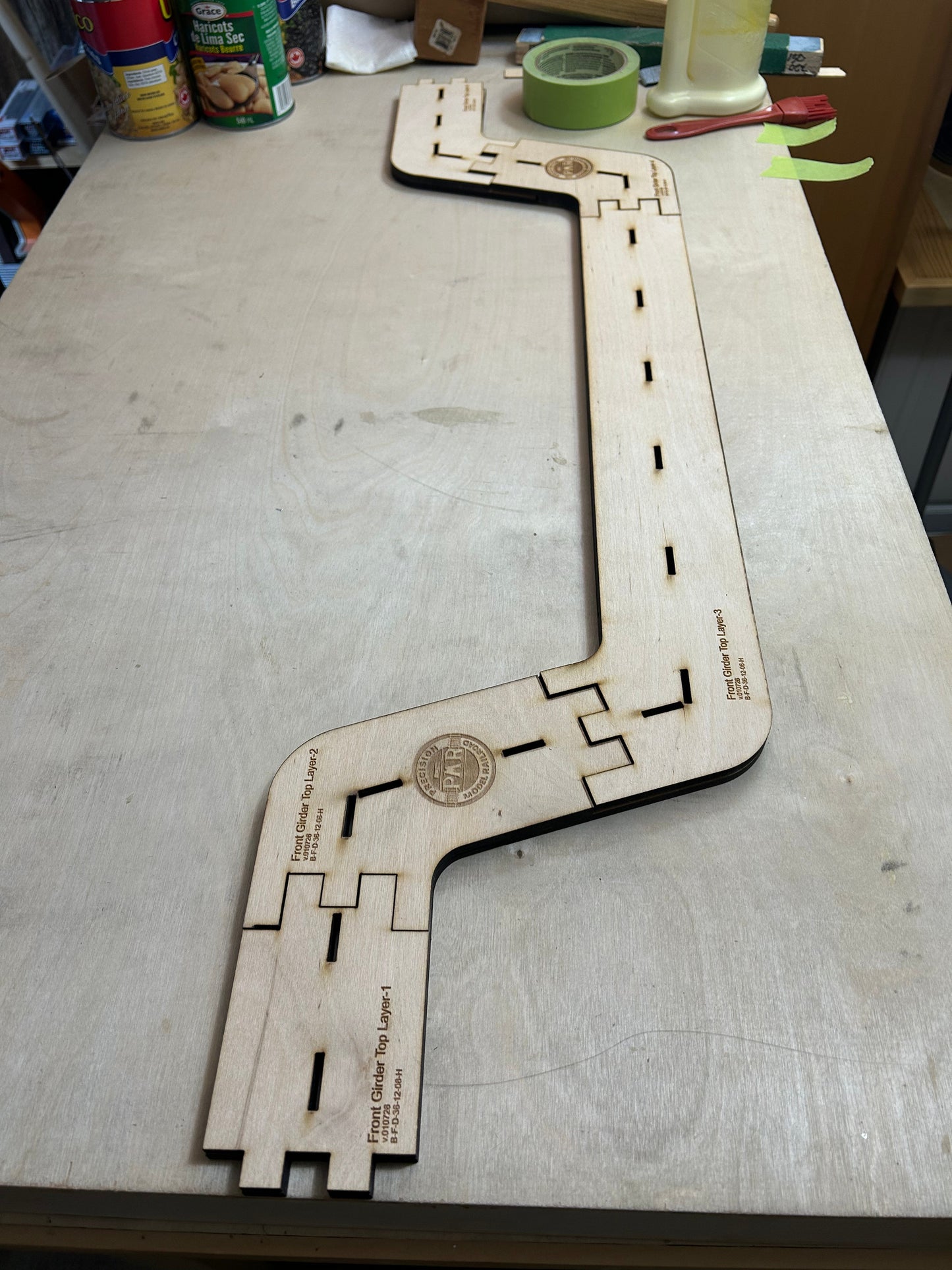 The main girder is laminated and ready for joists.