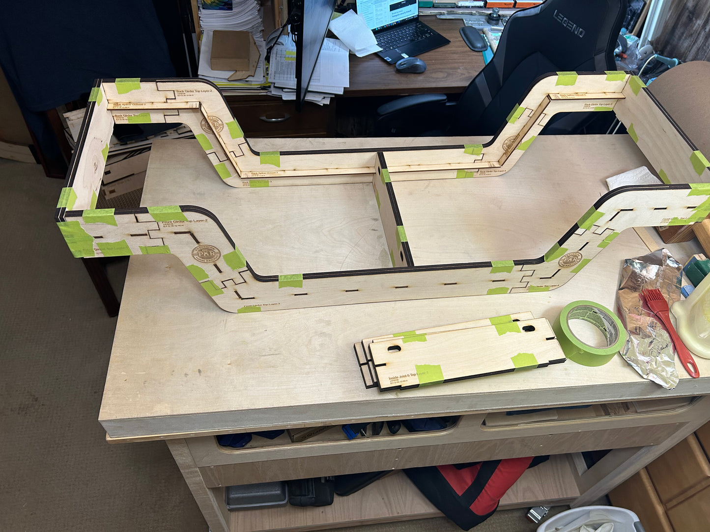 The depresssed center frame after adding end and center joists.